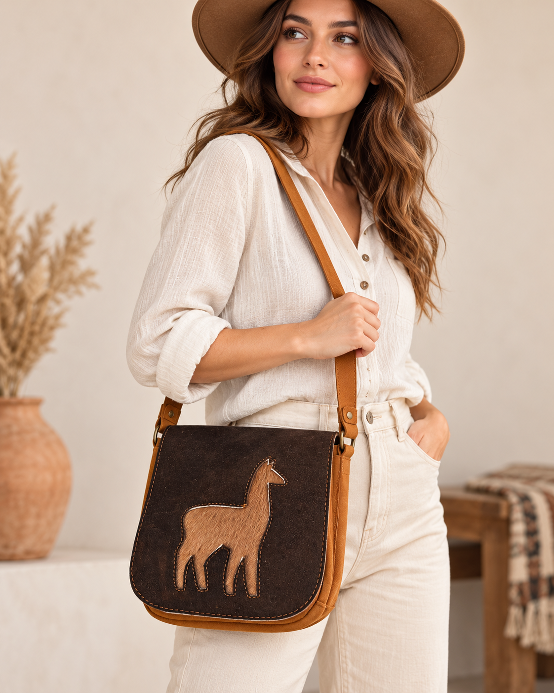 Llama Crossbody Bag — model photo